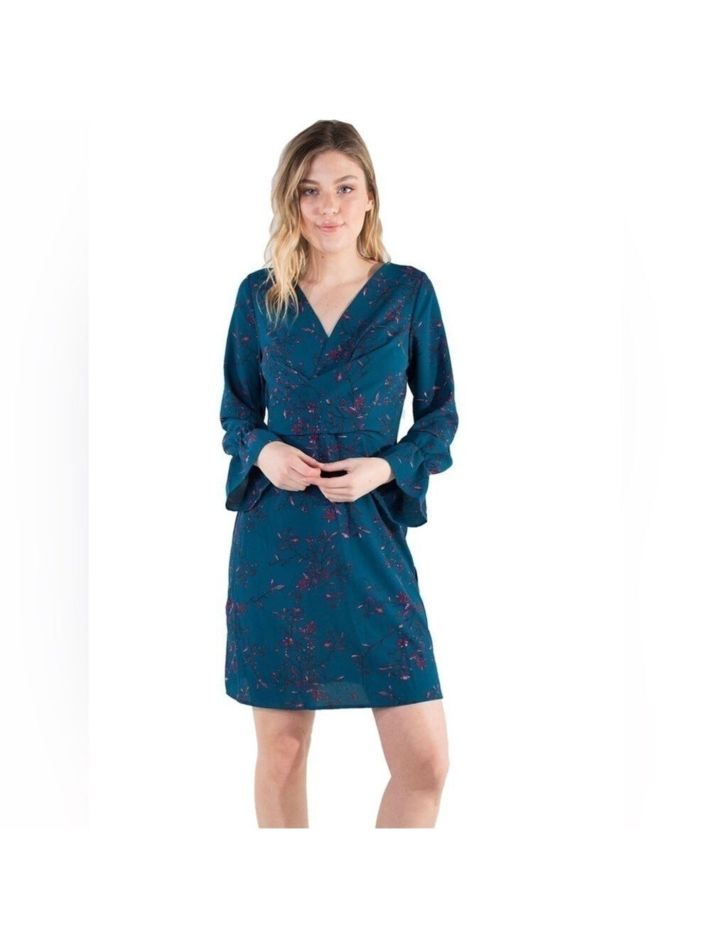 Eyeshadow Faux Wrap 3/4 Sleeve Floral Dress